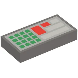 Tile 1 x 2 with Green, Red and Light Bluish Gray Rectangles / Dark Bluish Gray