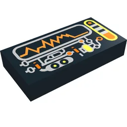Tile 1 x 2 with Yellow and Orange Display Print / Black