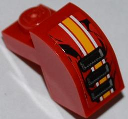 Lego Slope, Curved 2 x 1 x 1 1/3 with Recessed Stud with Orange and White Lines and 3 Air Intakes Pattern Model Right (Sticker) - Set 9092