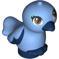 Lego Animal, Bird, Feet Joined, Dark Blue Beak, Medium Blue Body, Brown Eyes Print / Medium Blue