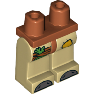 Lego Hips and Tan Legs with Bright Light Orange Patch, Straps with Leaf, Silver Toes Print / Dark Orange