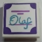 Tile, Modified 2 x 2 Inverted with 'Olaf' and Dark Purple Border Pattern (Sticker) - Set 41169