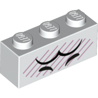 Lego Brick 1 x 3 with Black Eyes, Eyebrows, Bright Pink Lines print / White