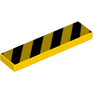 Lego Tile 1 x 4 with Black Diagonal Stripes Print / Yellow