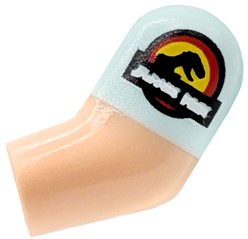 Lego Arm, Left with Molded Light Aqua Short Sleeve and Printed Jurassic Park Logo Pattern / Light Nougat