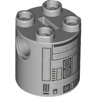 Brick Round 2 x 2 x 2 Robot Body with Silver Astromech Droid Print (R2-BHD)