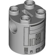 Lego Brick Round 2 x 2 x 2 Robot Body, Axle Holder '+' Orientation with Silver Astromech Droid Print (R2-BHD) / Light Bluish Gray