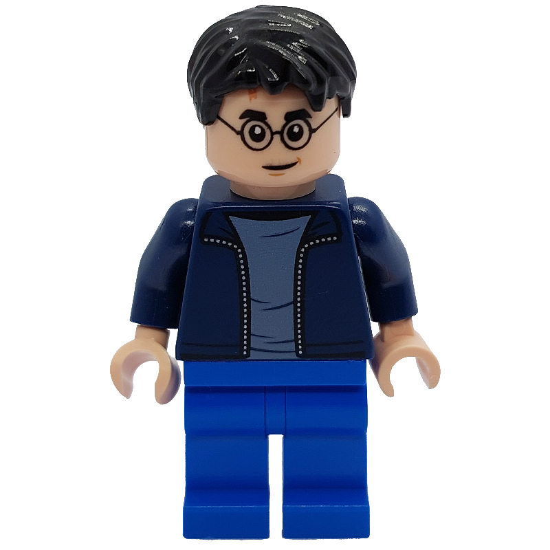 Lego Harry Potter, Open Dark Blue Jacket over White Shirt, Blue Legs