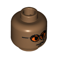 Lego Minifig Head, Glasses with Orange Sunglasses and Smirk Print / Light Brown