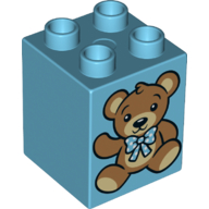 Lego Duplo Brick 2 x 2 x 2 with Teddy Bear Print on 2 sides, with/without Bandages / Medium Azure