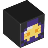 Lego Minifig Head Special, Cube with Pixelated Yellow Face, Dark Purple Hood print / Black