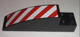 Lego Slope, Curved 8 x 2 x 2 with 4 Recessed Studs with Red and White Danger Stripes Pattern Left (Sticker) - Set 7632