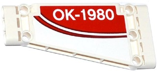 Lego Technic, Panel Plate 5 x 11 x 1 Tapered with Red Stripe and 'OK-1980' on Red Background Pattern Model Right Side (Sticker) - Set 42040