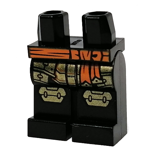 Lego Hips and Black Legs with Gold Knee Pads, Loins, Orange Belt print / Black