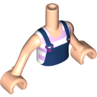 Lego Minidoll Torso Girl with Dark Blue Overalls with Magenta Buckles over White and Lavender Striped T-Shirt Print, Light Nougat Arms with Hands / Light Nougat