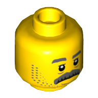 Lego Minifig Head Sam Grizzled, Gray Eyebrows, Moustache, Stubble Print / Yellow