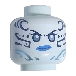 Minifig Head Nya, Metallic Light Blue Eyes, Dark Blue and Metallic Light Blue Face Markings, Dark Azure Lips Print / Light Aqua