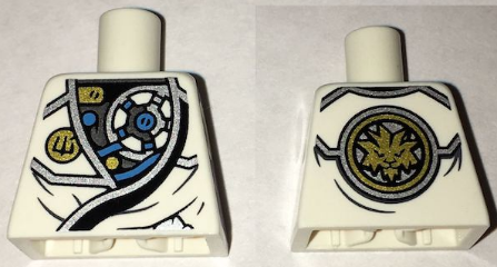Lego Torso Ninjago Robe with Exposed Mechanical Parts, Ninjago Logogram Letter Z, and Gold Lion on Back Pattern