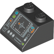 Lego Brick Sloped 45° 2 x 2 with Silver Control Panel and Screen Print / Black