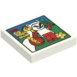 Tile 2 x 2 with Fabuland House and Cat Print / White