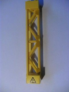 Lego Support 2 x 2 x 10 Girder Triangular Vertical - Type 3 - 3 Posts, 2 Sections with Electricity Danger Sign Pattern Left (Sticker) - Set 7633