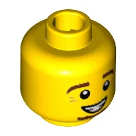 Minifig Head Faun, Brown Eyebrows and Goatee, White Pupils, Crow's Feet, Smile with Teeth Print [Hollow Stud] / Yellow