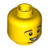 Lego Minifig Head Faun, Brown Eyebrows and Goatee, White Pupils, Crow's Feet, Smile with Teeth Print [Hollow Stud] / Yellow