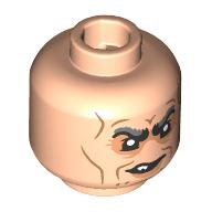 Lego Minifig Head Griphook, Goblin with Thick Black/Dark Bluish Grey Eyebrows, Dark Orange Wrinkles, Angry / Crooked Mean Smile, Sharp Teeth / Light Nougat