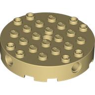 Lego Brick Round 6 x 6 with 4 Side Pin Holes and Center Hole / Tan
