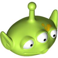 Lego Minifig Head Special, Alien with Antenna and Three Eyes, Yellow Spill on Forehead Print (Toy Story Alien) / Lime