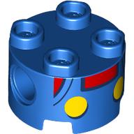 Lego Brick Round 2 x 2, Pin Holes with Baby Mario Torso, Red Shirt, Yellow Buttons print / Blue