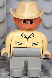 Duplo Figure, Male, Light Gray Legs, Light Yellow Top, Tan Cowboy Hat