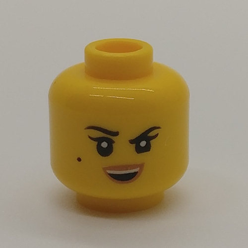 Lego Minifig Head Nya, Eyebrows, Beauty Mark, Smile / HUD with Medium Azure Highlights Print / Yellow