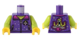 Torso Vest with 2 Zipper Pockets, Stars, Space Ride Emblem, Spaceship, Alien, Magenta Collar Pattern / Lime Arms / Yellow Hands