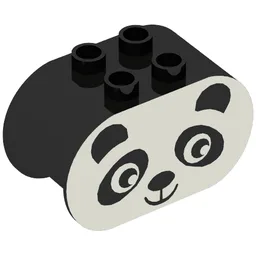 Duplo Brick 2 x 4 x 2 Rounded Ends with Panda Face Print / Black