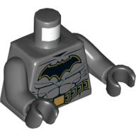 Lego Torso Armor, Muscles, Utility Belt, Black Batman Logo Print, Dark Bluish Gray Arms, Black Hands / Dark Bluish Gray