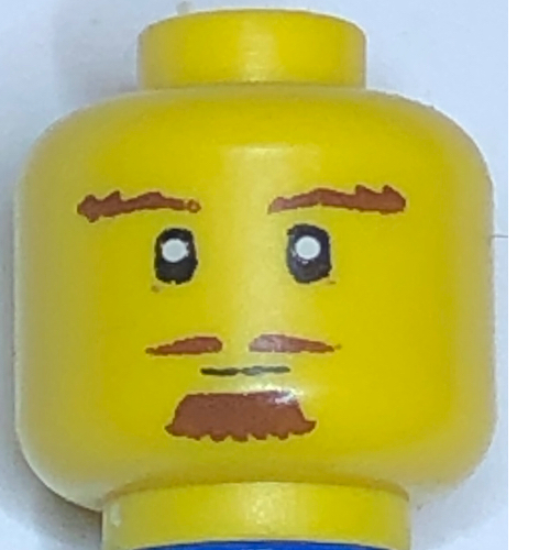 Lego Minifig Head Reddish Brown Goatee, Triangular Mustache, Bushy Eyebrows, Thin Smile Print [Hollow Stud], / Yellow