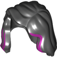 Lego Hair Mid-Length with Part over Front of Right Shoulder and Thin Magenta Highlights Print / Black
