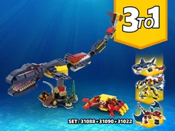 3 TO 1 Sea Dinosaur Mosasaurus Alternative Build | Build from set 31090 + 31088 + 31102
