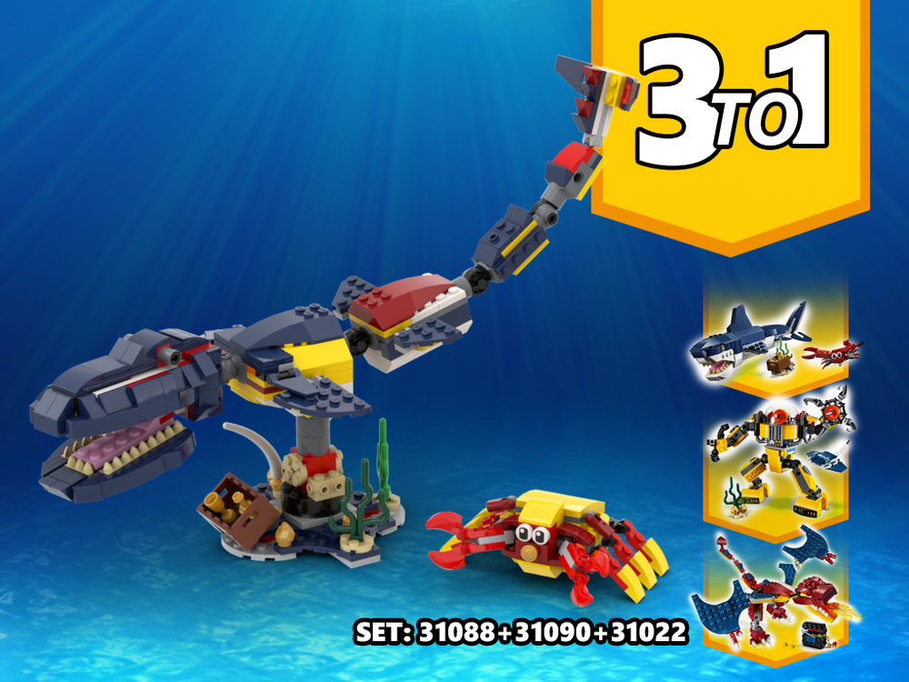 Lego 3 TO 1 Sea Dinosaur Mosasaurus Alternative Build | Build from set 31090 + 31088 + 31102