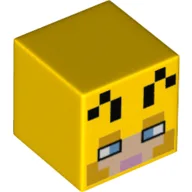 Minifig Head Special, Cube with Pixelated Bee Face Print / Yellow