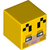 Lego Minifig Head Special, Cube with Pixelated Bee Face Print / Yellow