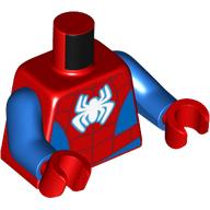 Lego Torso Bodysuit, Blue Sides and Waist, Dark Red Webbing, White Spider Print (Spider-Man), Blue Arms, Red Hands / Red