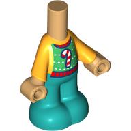 Lego Microdoll Body Pants Dark Turquoise with Orange/Green Christmas Sweater, Candy Cane, Warm Tan Hands print / Warm Tan