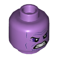 Lego Minifig Head Thanos, Dark Purple Eye Shadows and Cheek Lines, Angry, Clenched Teeth Print / Medium Lavender