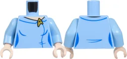 Torso Female Uniform Vest with Gold Star Trek Starfleet Insignia and '+' Medical Logo, Light Nougat Neck, Blue Trim Lines, Sides and Creases Pattern / Bright Light Blue Arms / Light Nougat Hands / Bright Light Blue