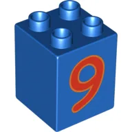 Duplo Brick 2 x 2 x 2 with Red No. 9 Print