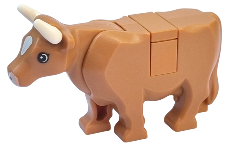 Lego Cow with Light Nougat Muzzle and White Spot on Head Pattern with Short Horns (Tile on Top)