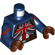 Lego Torso Armor, Union Flag, Reddish Brown Belt, Straps Print, Dark Blue Arms, Reddish Brown Hands / Dark Blue