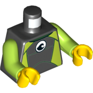 Lego Torso Wetsuit with White Logo, Lime Sides / Zipper with Cord on Back Print, Lime Arms, Yellow Hands / Black